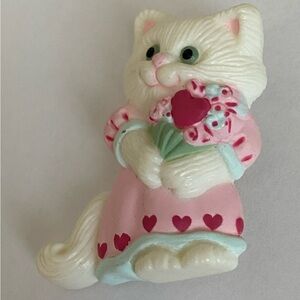 90s vintage cat brooch Hallmark Valentine's Day white kitten CAT PINK pink heart
